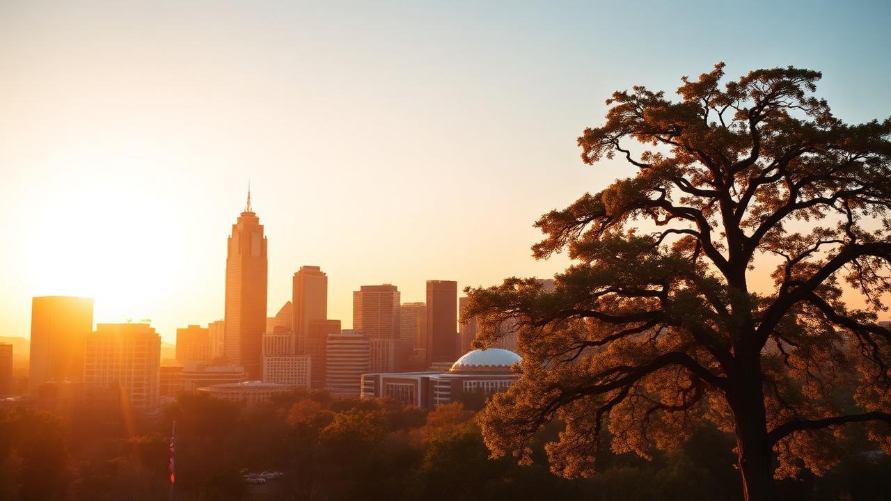 Atlanta Georgia skyline at golden hour representing unclaimed property held by the state treasury
