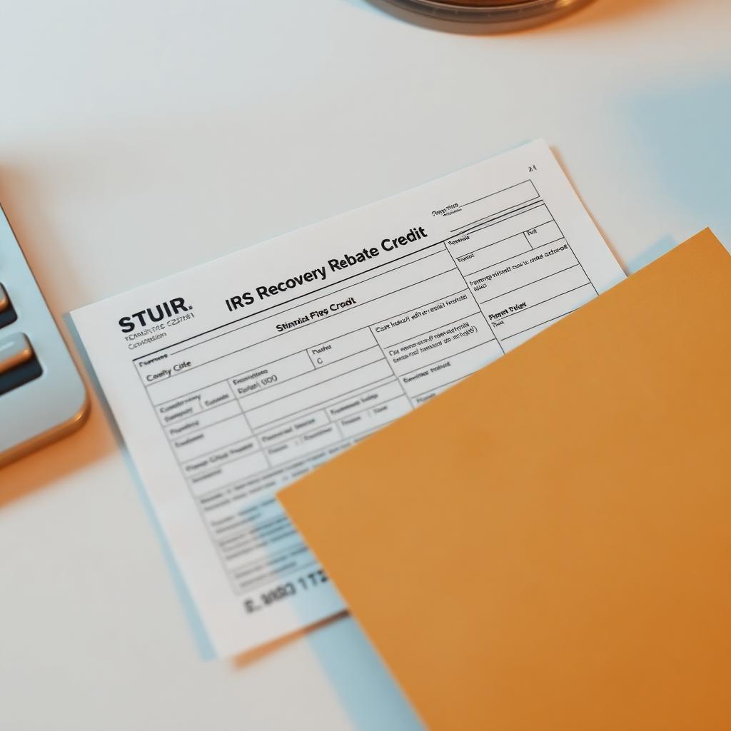 IRS Recovery Rebate Credit form with a stimulus check and U.S. Treasury envelope